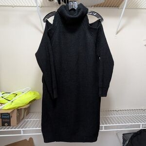 Lulu's Cold Shoulder Black Knit Sweater Dress